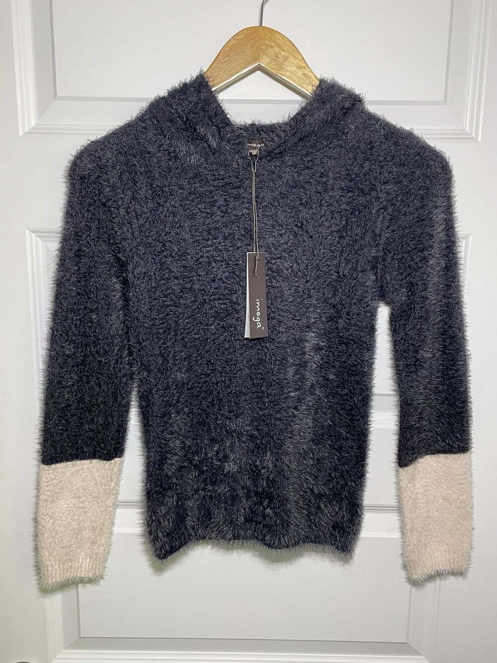 New Imoga Fuzy Cozy Hoodie Sweater Girls 10 Dark Blue Light Pink Back-to-School
